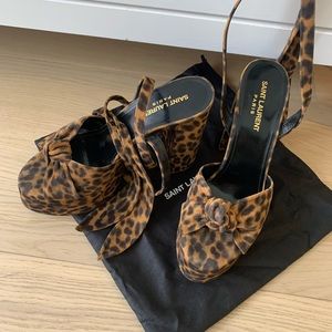 Saint Laurent Bianca Leopard-Print Suede Platform Sandals